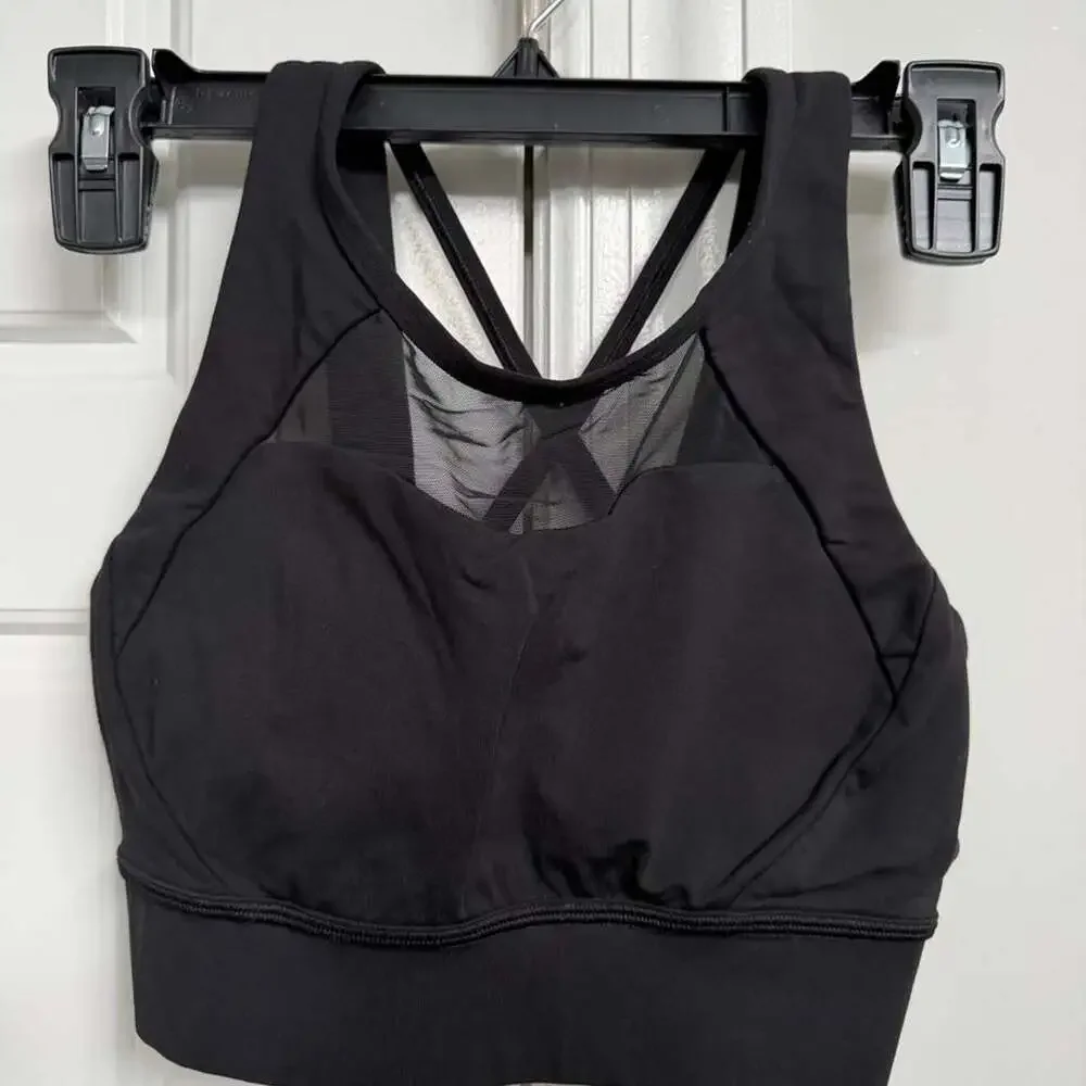 Lululemon Energy Bra Long Line Mesh Cross Strap Black Size 6